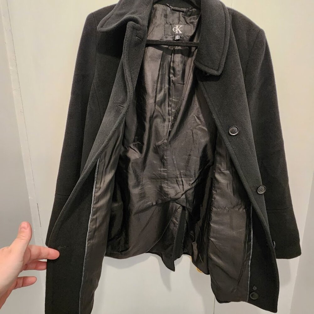 Vintage Calvin Klein Women's Angora Rabbit Hair & Wool Pea Coat Size L - Picture 11 of 13